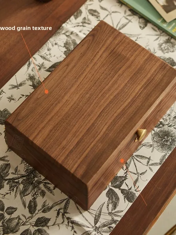 Handmade Walnut Wood Jewelry Box Storage Organizer Vintage Style Lockable Drawer Design Gold Plated Accessories Case