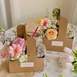 10pcs Coffee Flower Cake Dessert Packaging Box Portable Flower Gift Bag Kraft Paper Holder Photo Favor Drink Carrier With Handle