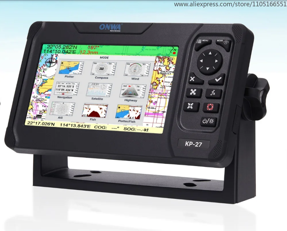 

KP-27 ONWA 7-дюймовый морской GPS-картплоттер GPS SBAS Морской навигатор Локатор Функция дисплея Корабль Лодка Поддержка GPS и GALILEO