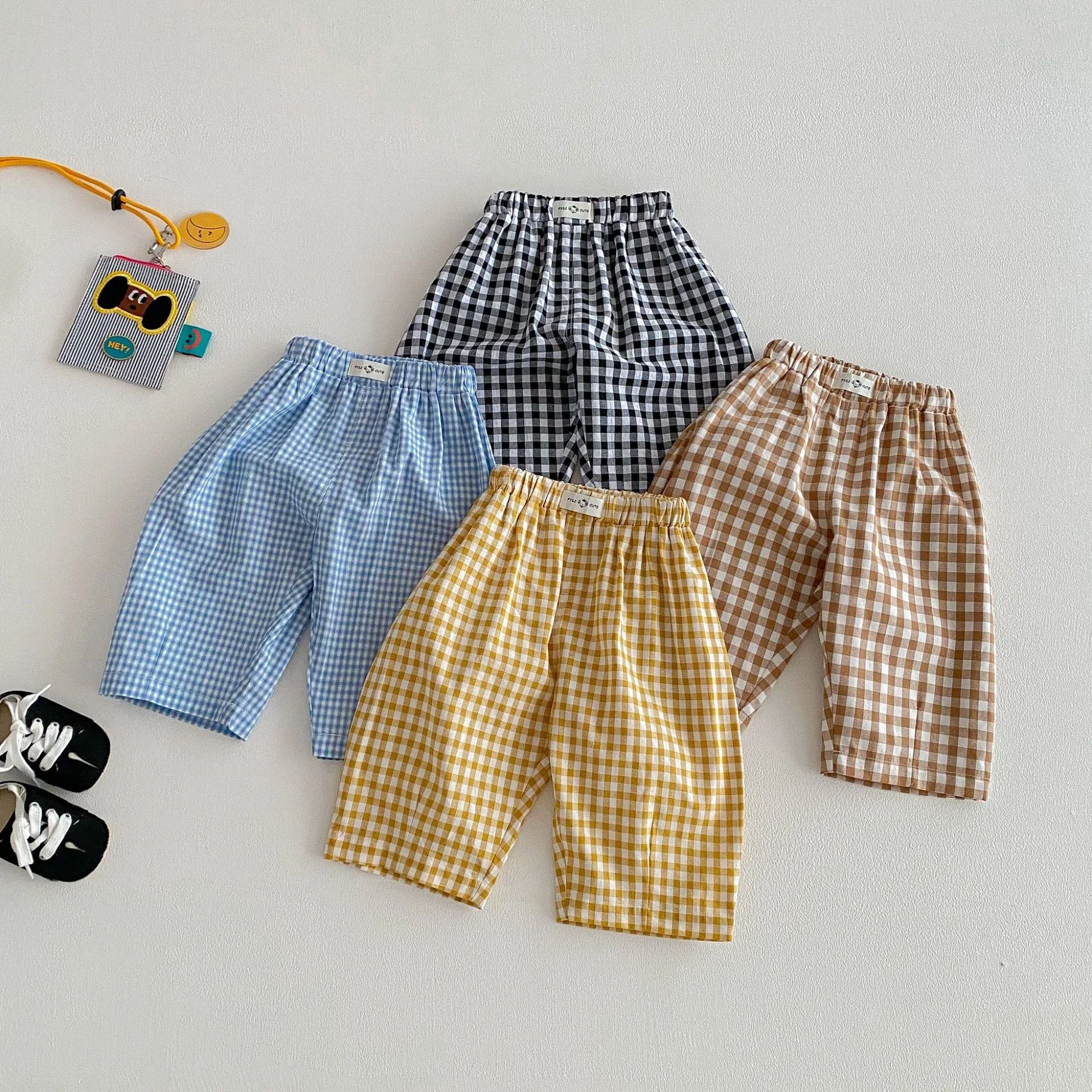 2026 New Spring 0-5Y Boys Pants Korean Style Plaid Straight-Leg Casual Pants Elastic Waist Children Clothing