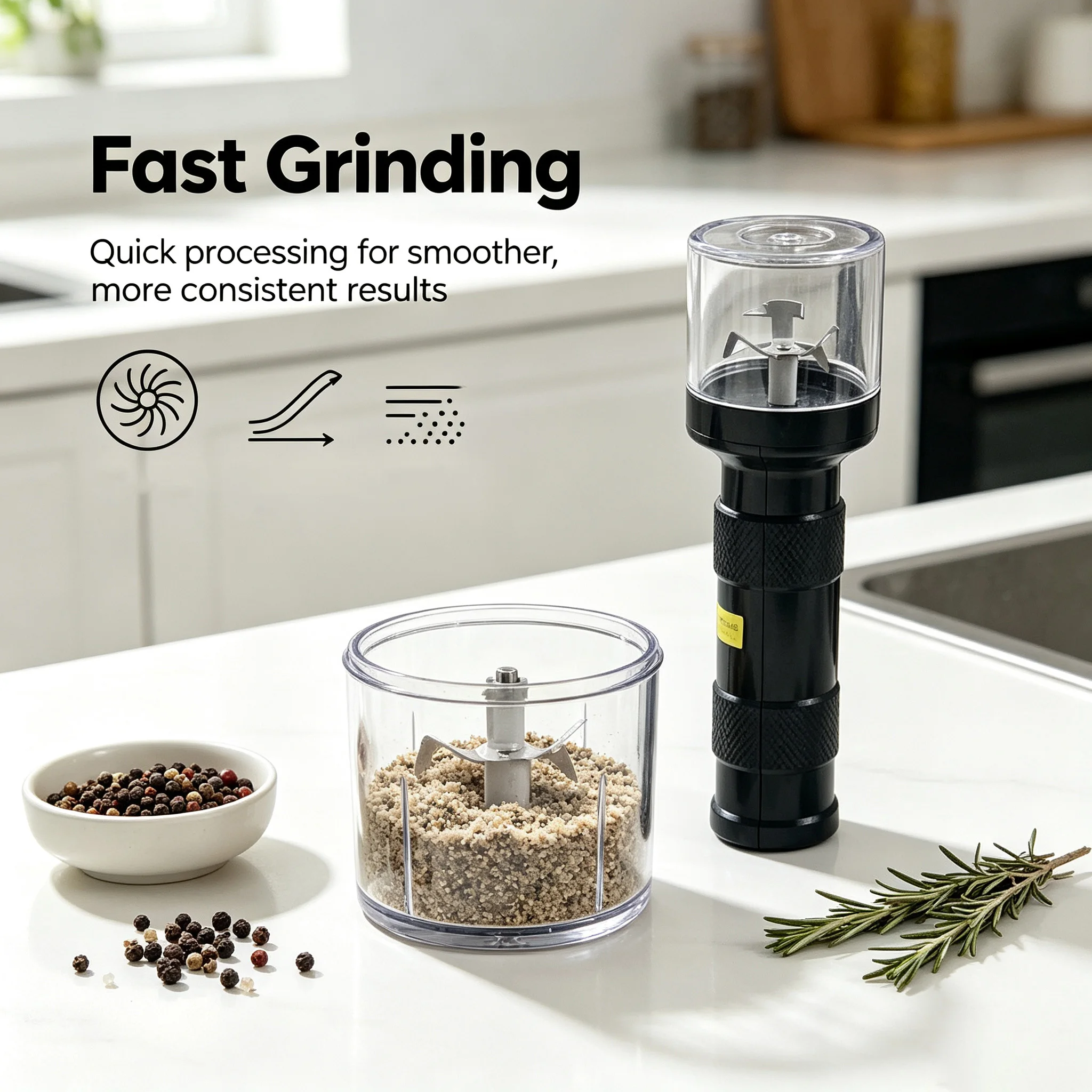 Electric Smoke Grinder USB Rechargeable with Built-In Battery, Compact and Portable, One-Touch Quick Grinding, Outdoor Kitchen Spice and Chili Grinder