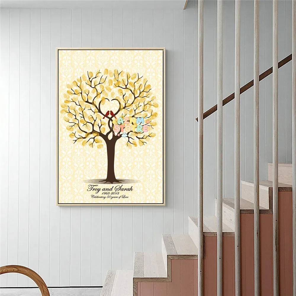 Personalized Wedding Guest Book Fingerprint Tree Canvas Wall Art Poster Wedding Gift Signature Marriage Souvenir for Party De