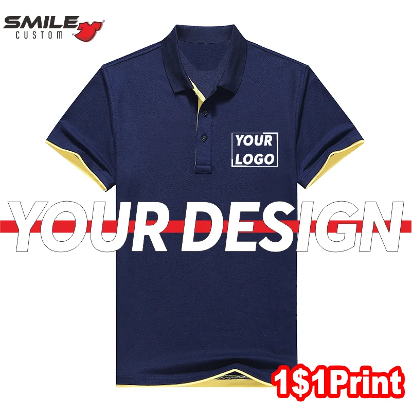 Business Men and Women Lapel Polo DIY Embroidery Logo Classic Quality Short Sleeve Top Printing Company Team Custom Design Brand