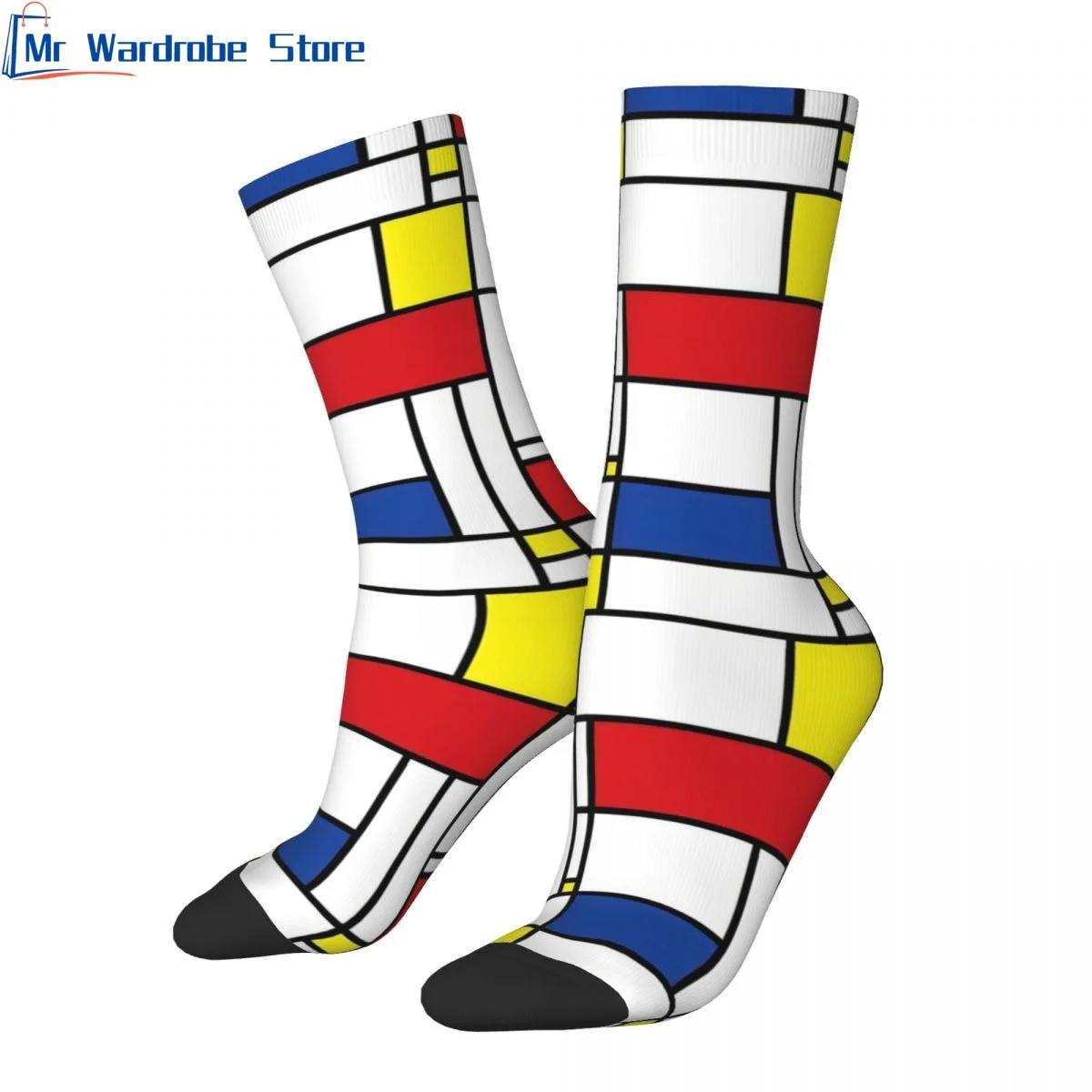 Mondrian Minimalist De Stijl Modern Funny Socks for Men Women Unisex Crazy Street Style Printed Crew Sock