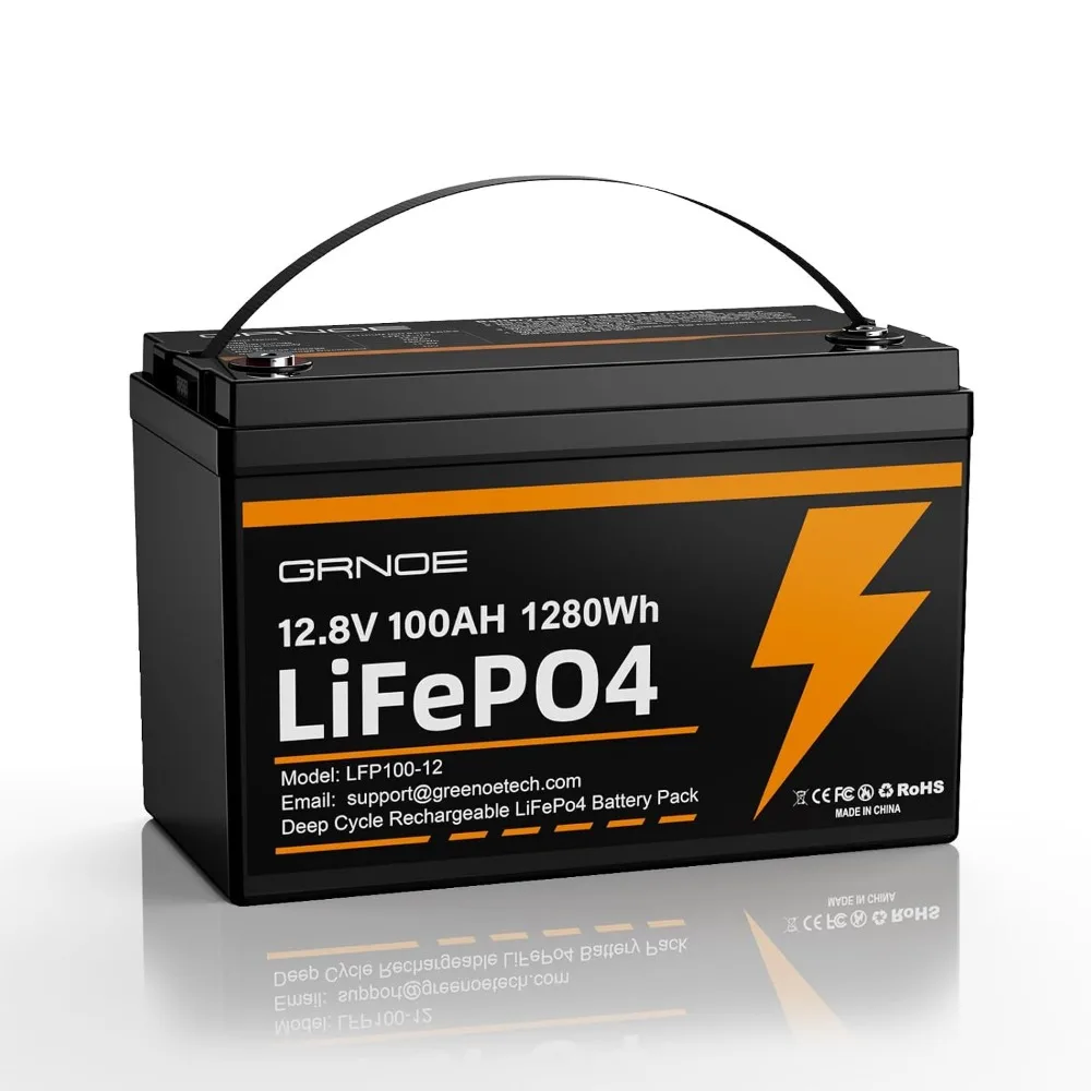 12V 100Ah LiFePO4 Battery With 100A BMS, 15000 Deep Cycles Rechargeable Lithium for Solar, RV, Marine, Van,Trailer,Backup,Custom