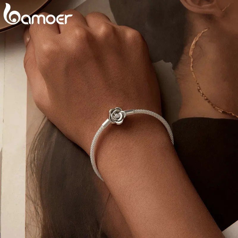 

Браслет Bamoer Rose из чистого серебра 925 пробы, уникальный браслет с цепочкой в ​​виде змеи, женские ювелирные изделия