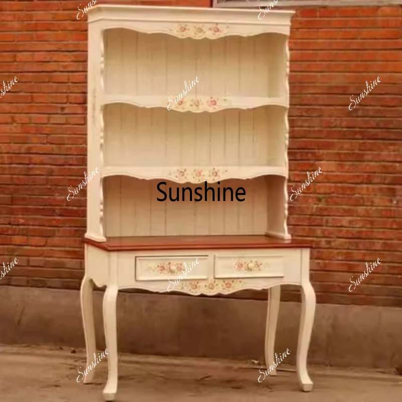 

Rural hand-painted display cabinet desk combination pastoral painted solid wood European style