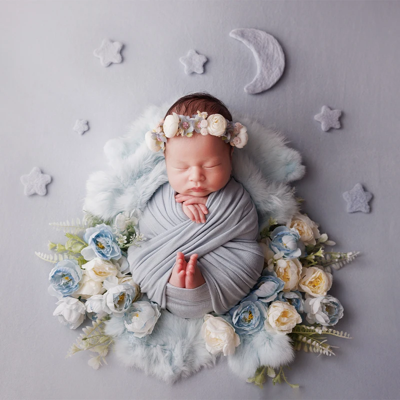 7 قطعة ورأى الصوف النجوم والقمر الوليد التصوير الدعائم خلفية اكسسوارات صغيرة الغلاف الجوي القمر والنجوم الطفل تبادل لاطلاق النار الدعائم #2