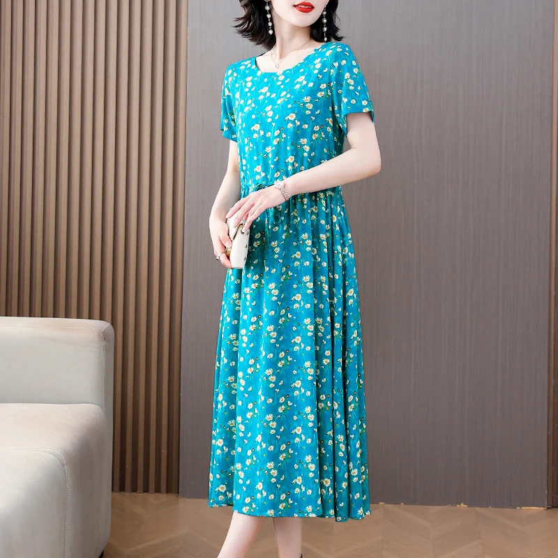 

New Fashion Women summer Dress For Women Floral Print short Sleeve Elegant Vintage O-Neck Plus size Dresses Women Clothing