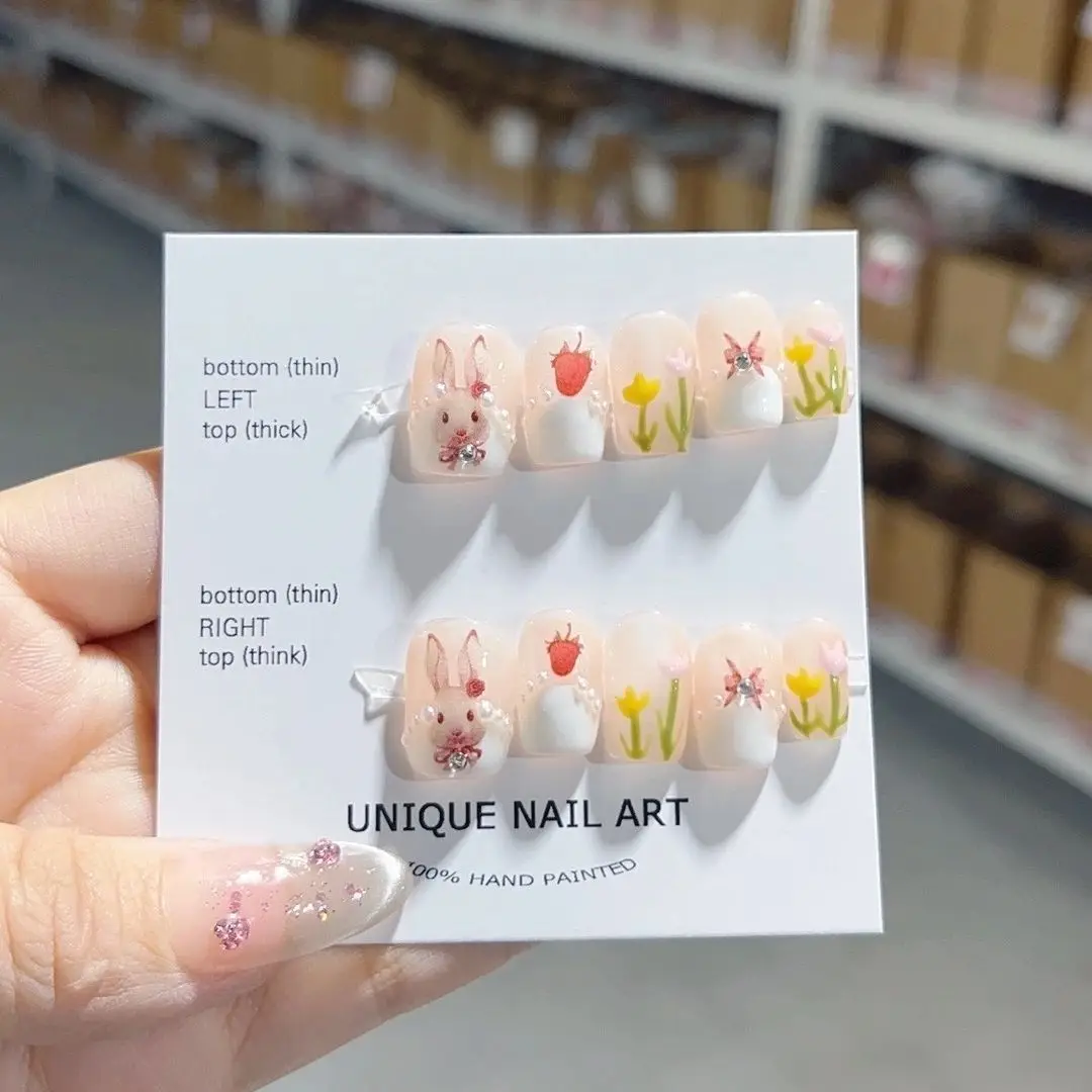 

Оптовая продажа весна/лето рококо кролик тюльпан съемный многоразовый высококачественный элегантный белый пресс ручной работы на ногтях. No C129