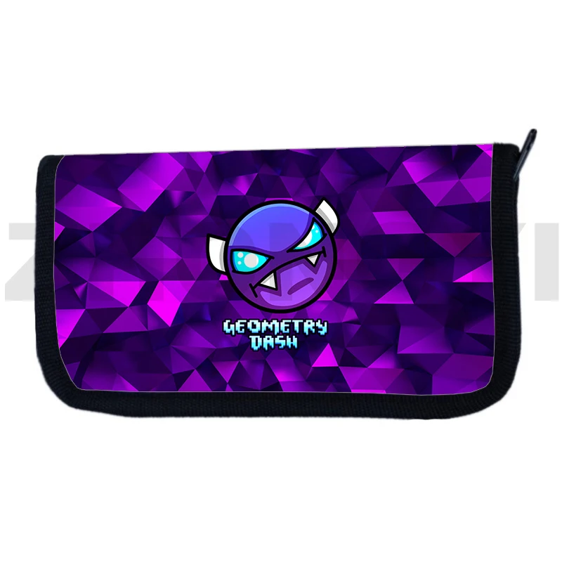 3D Angry Geometry Dash Wallets Kawaii Anime Women Purse Vintage Canvas Clutch Purse Cartoon Printing Handbags for Men Coin Purse