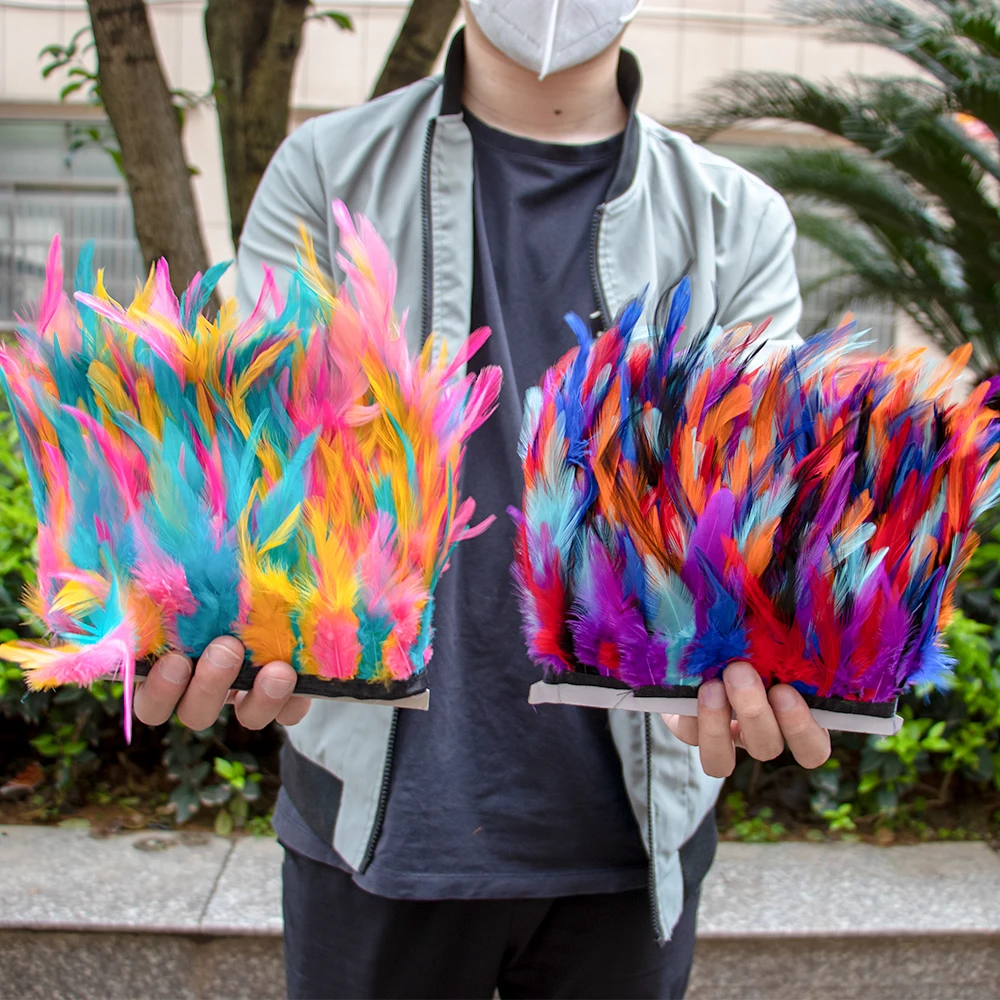 1Meter Natural Rooster Feather Trim 10-15cm Feather Fringe Ribbon For DIY Craft Carnival Party Costume Wedding Dress Decoration