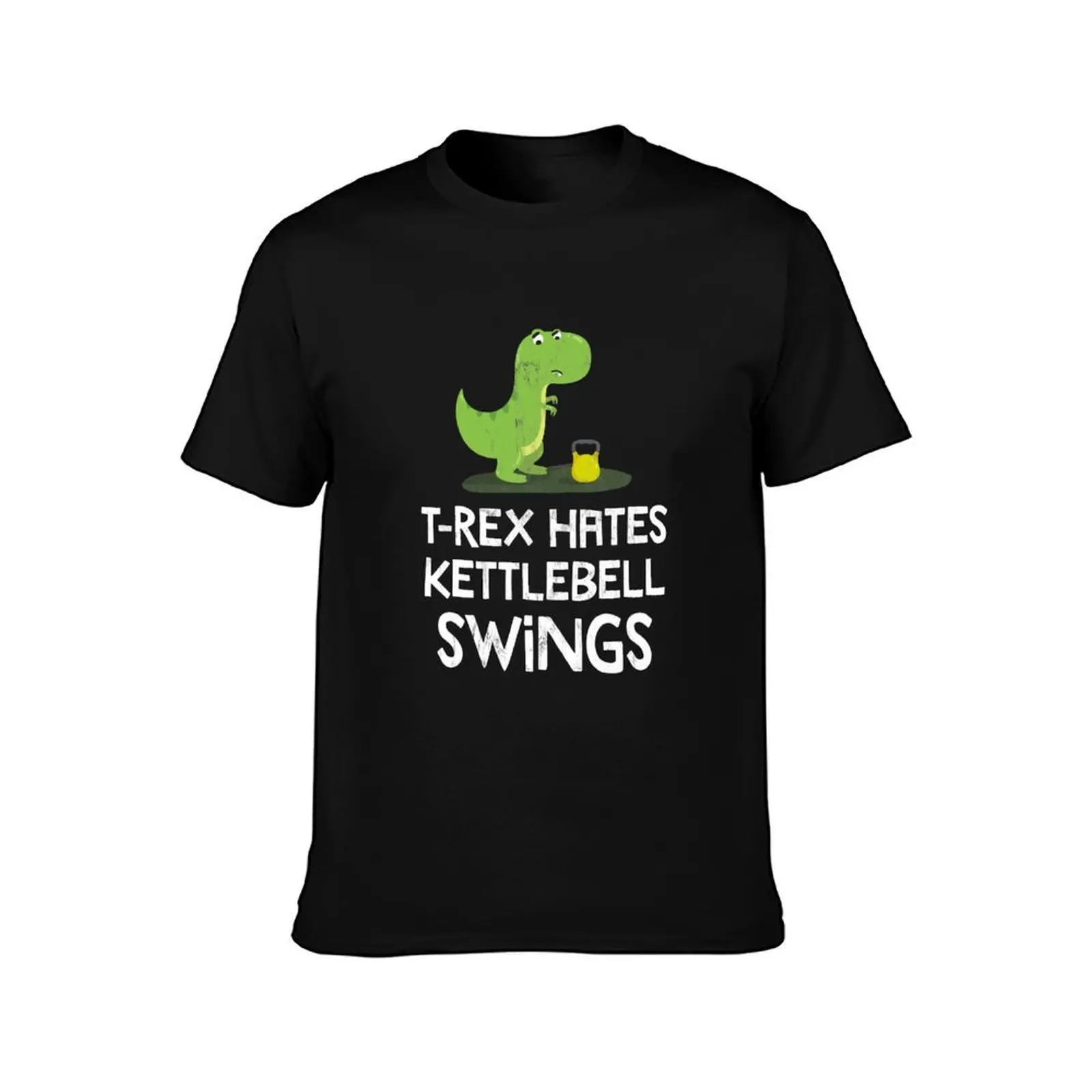 Rex Hates Kettlebell Swings Funny Gym Dinosaur Design T-Shirt Large Size Soft Cotton T-Shirt