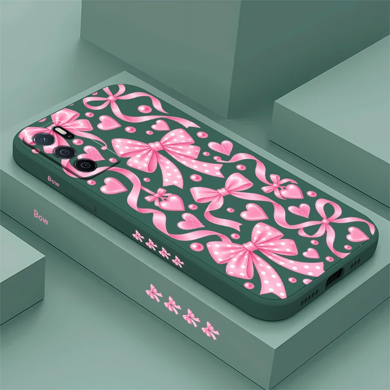 Pink Bow Flower Pattern Phone Case For OPPO F19 Pro F17 F11 F9 F21 F31 F29 Pro Silicon Soft Drop Resistant Full Protection Coque