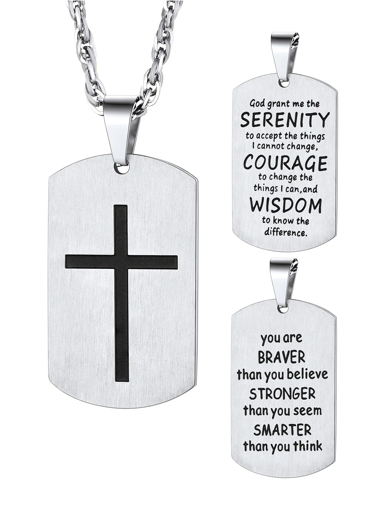 Bible Verse Cross tag Necklace for Men Women 316L Stainless Steel Dog Tag Etch Engraved Black Cross Crucifix Pendant Necklaces