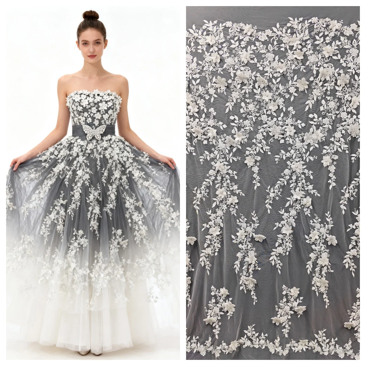 

Three dimensional raw white nail bead sequin lace soft mesh fabric wedding dress decoration DIY fabric clothing accessories