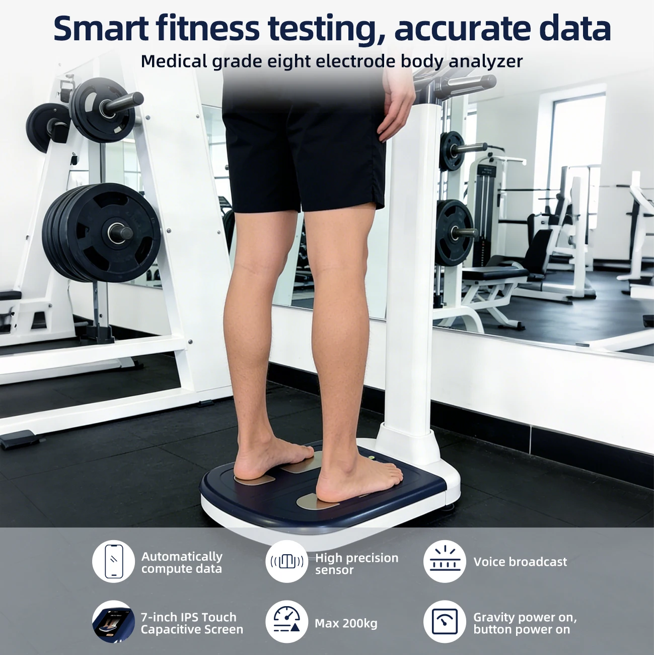 Unique OEM/ODM ABS Smart Scale with Liquid Crystal Touch Screen 8-Sensor BIA Bioelectrical Composition M onitor Body F at Scale