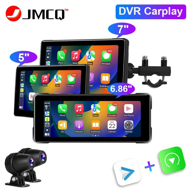 JMCQ 7/6.86/5 inch Motorcycle DVR IPX7 Waterproof Carplay Display Screen Portable Motorcycle camera DVR Dash Cam Auto Monitor