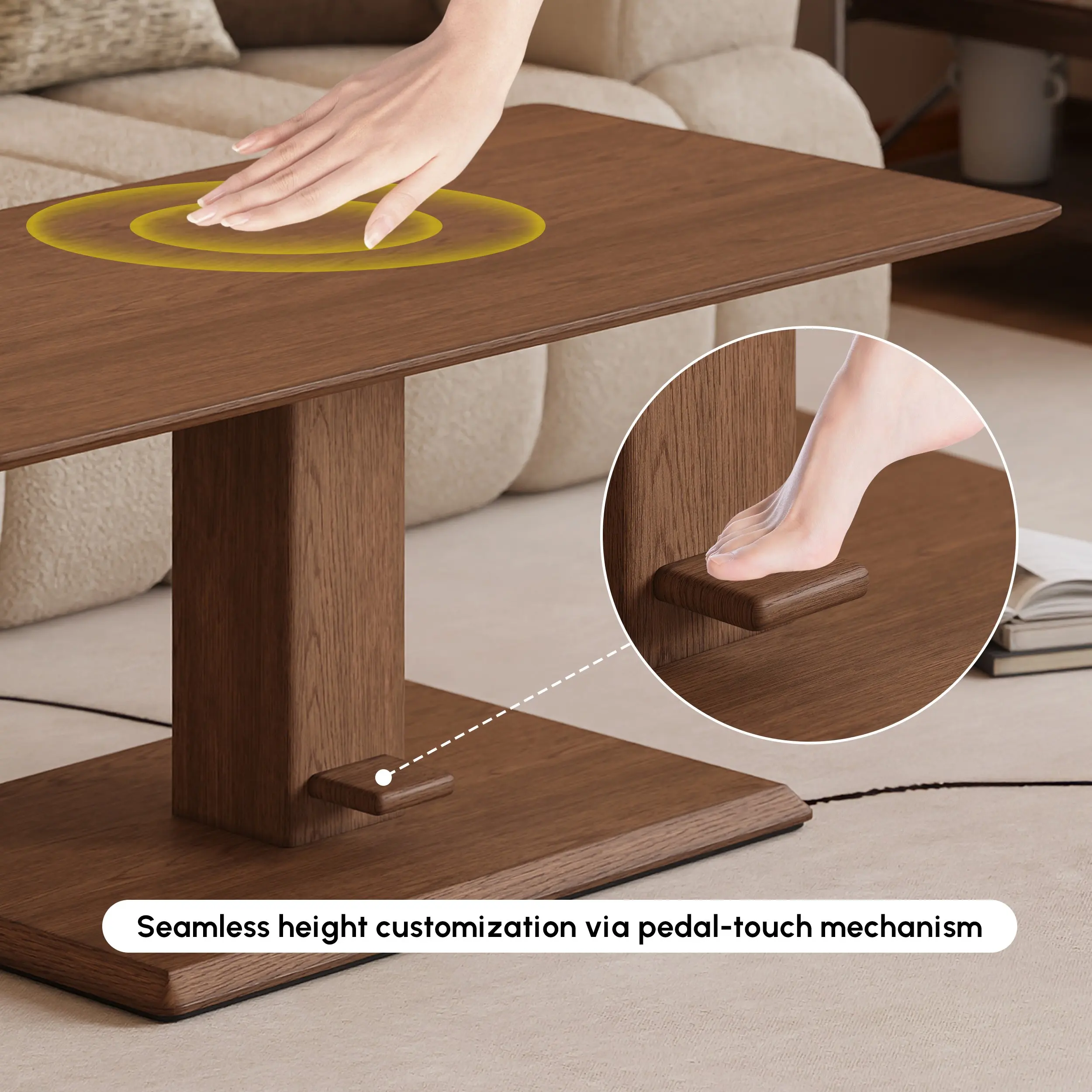 AJUNION Sleek Lift Top Coffee Table Engineered Wood Walnut Veneer Adjust Height Table for Home Office Living Room Center Table