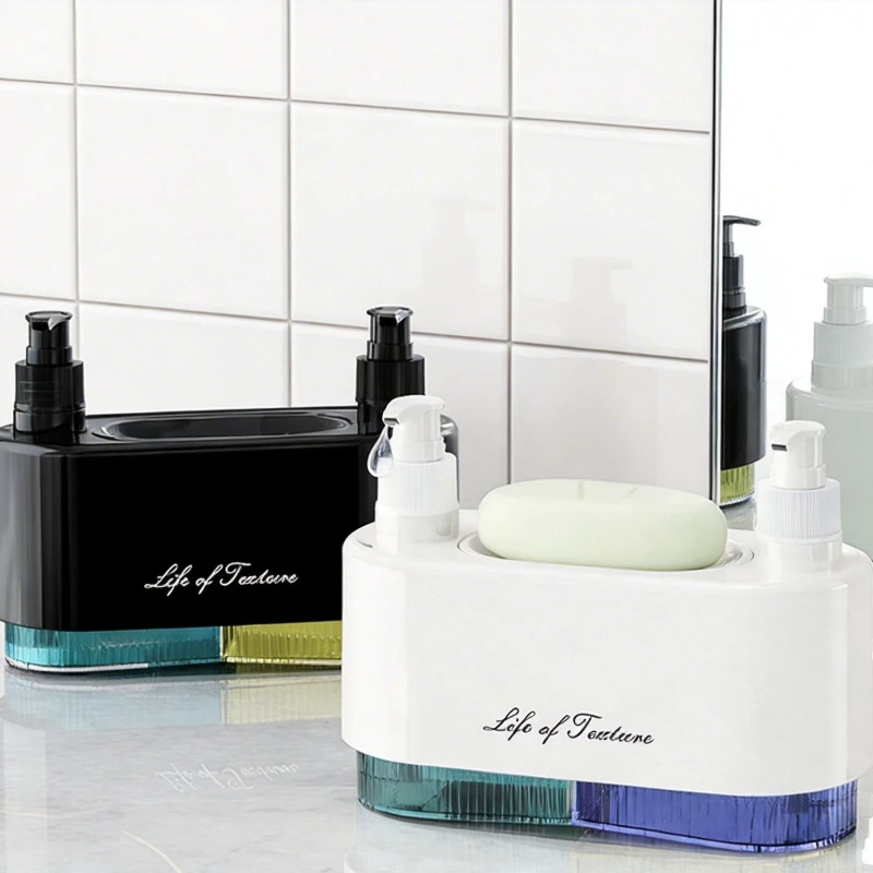 3-in-1 Hand and Dish Soap Dispenser Set with Sponge Holder Dual Countertop Kitchen Sink Soap Pump Organizer Shampoo Dispenser