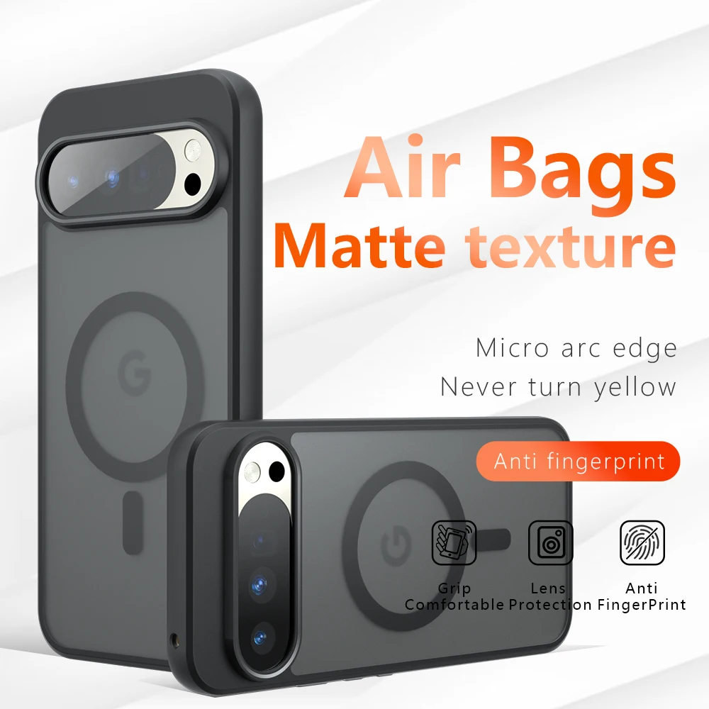 Funda de teléfono magnética con textura mate para Google Pixel 10 Pro XL 8 9 Pro 9A 8A Airbag cubierta protectora transparente a prueba de caídas CL001