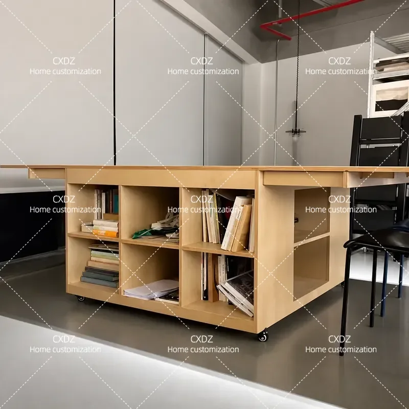 Multifunctional Mobile Desk Birch Wood Display Table for Clothing Store Library Studio Office Workstation Rolling Cart