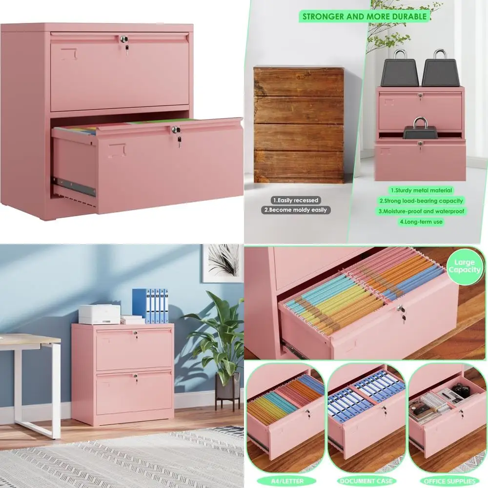 Szeroka metalowa szafka na dokumenty z 2 szufladami na dokumenty formatu Letter, Legal, F4 i A4 z podwójnymi zamkami i uchwytem na wizytówki zapewniająca bezpieczeństwo.