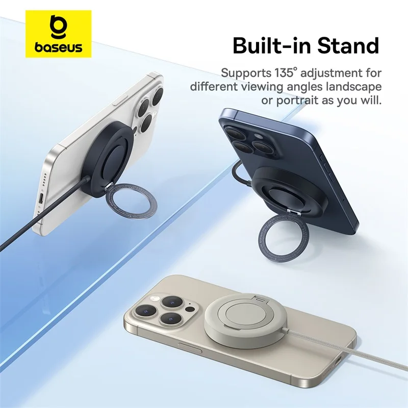 Baseus 15W Magnetic Wireless Charger Qi2 Certified Fast Charging Built-in Stand Phone Charger For iPhone 16 15 14 13 Pro Max