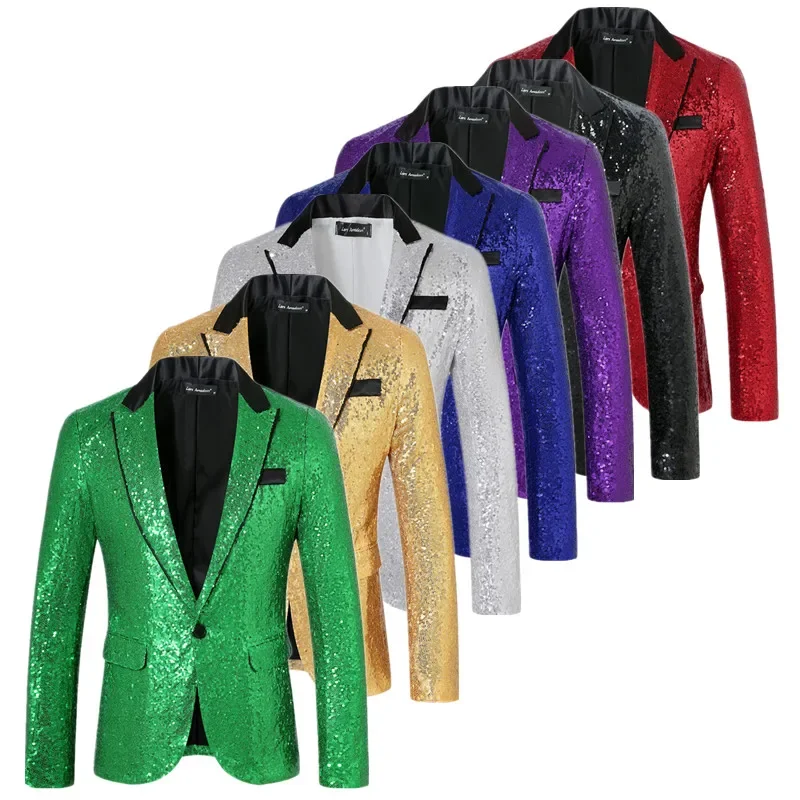 Fashion Men Sequin Suit Single Button Loose Jacket Male Dance Party Music Performance Luxury Dress Blazers