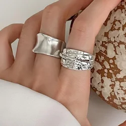 925 Sterling Silver Ring For Women Jewelry Wide Simple Open Vintage Handmade Ring Allergy For Party Birthday Gift