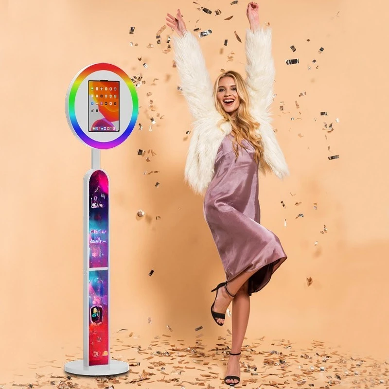 Portable multi-function ipad photo booth, round RGB filled light adjustable indoor camera light box commercial