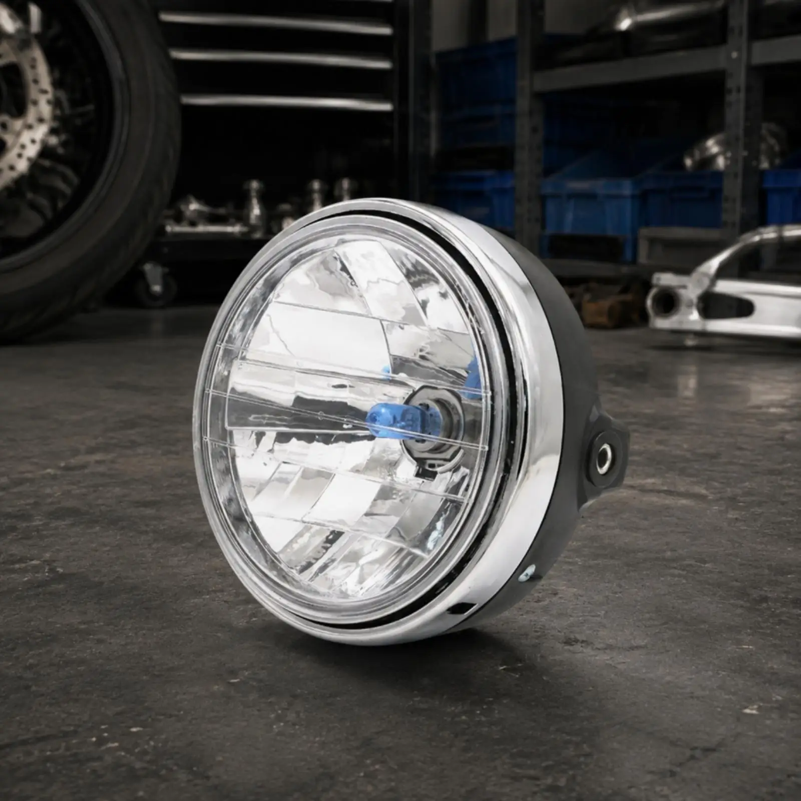 Motorcycle Front Headlight Assembly 12V 25W ABS Plastic Housing Chrome Cup for Retro Bike Custom Project Clear Lens