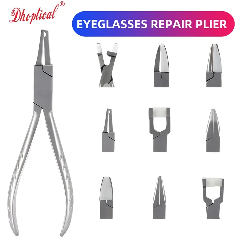 Eyeglasses Repair Toolset Plier Nose Pads, Lens Clamps, Half-Circle Center Ratchets, Matte Frame Grippers