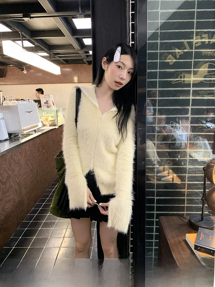 

Women's Knitted Sweater Coat Double Zipper Collar Autumn Winter Outerwear Faionable Top Pure Color Commute Sle Slim Fit