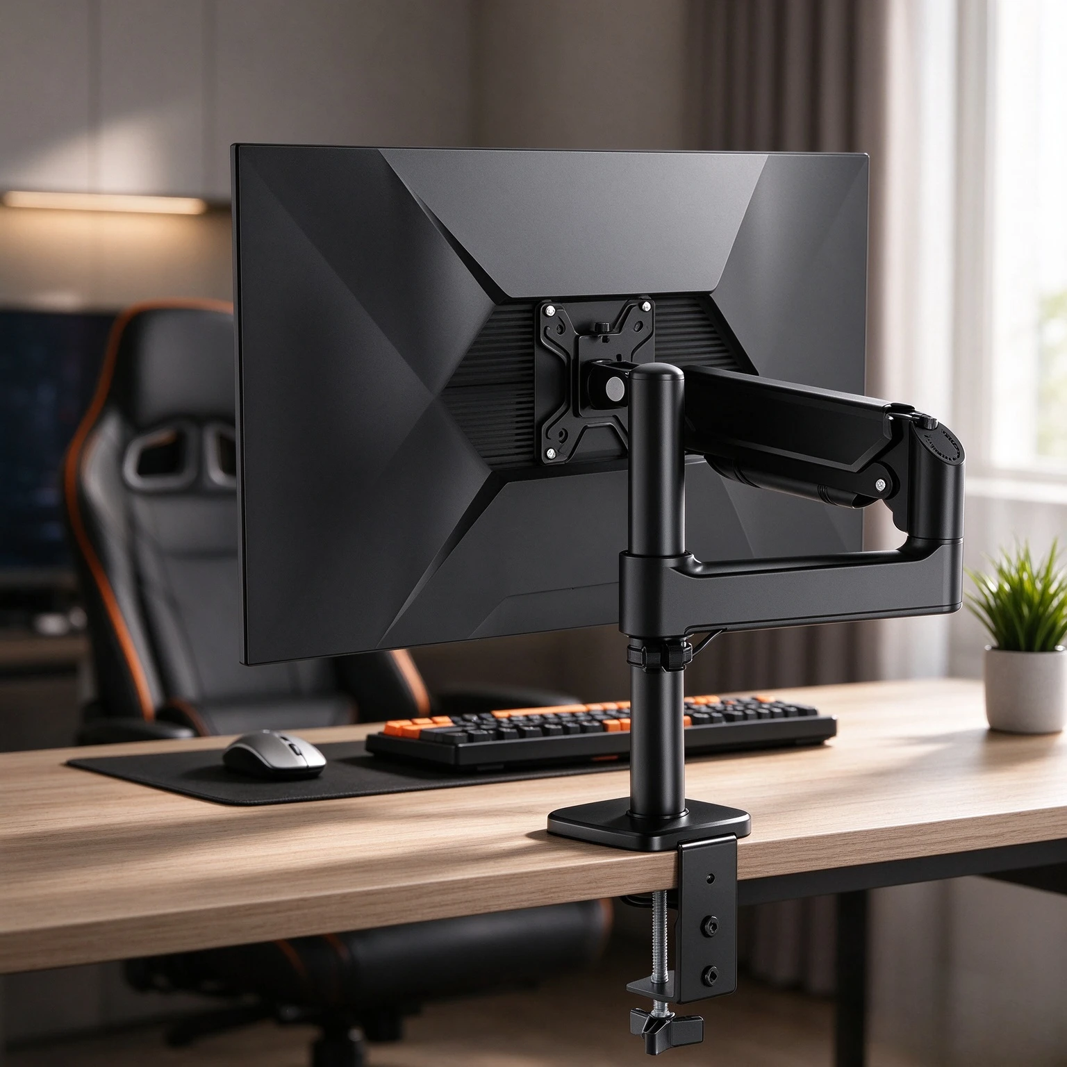Gas Spring Monitor Arm for 13-32 Inch Screens, Upright or Inverted Setup, Adjustable Height, Swivel Motion, Two Mounting Methods