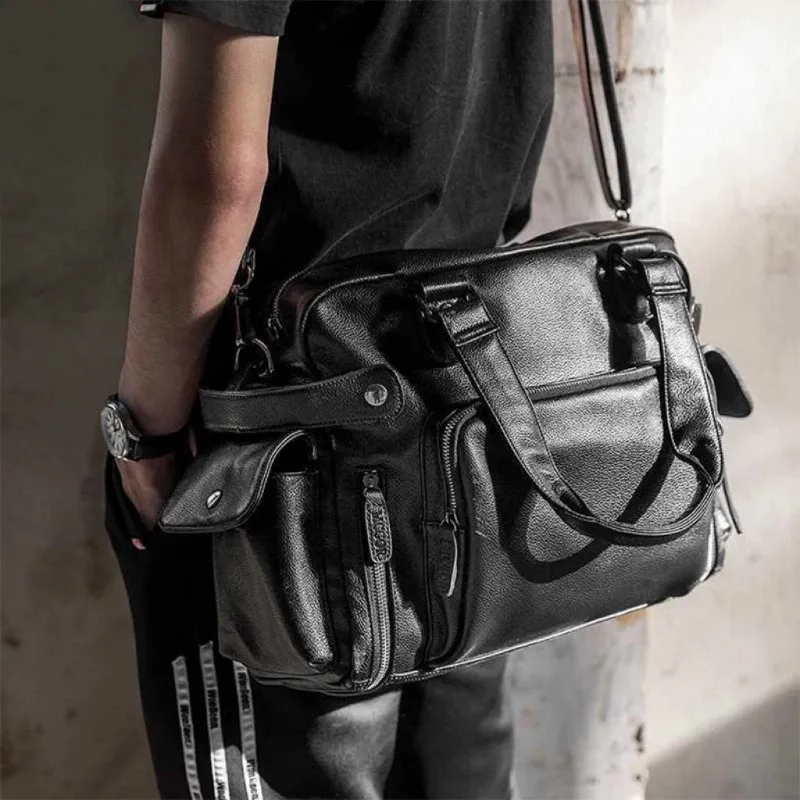 Men Shoulder Bag Casual Handbag Fashion Messenger Bag Large Capacity Travel Bag Trendy PU Leather