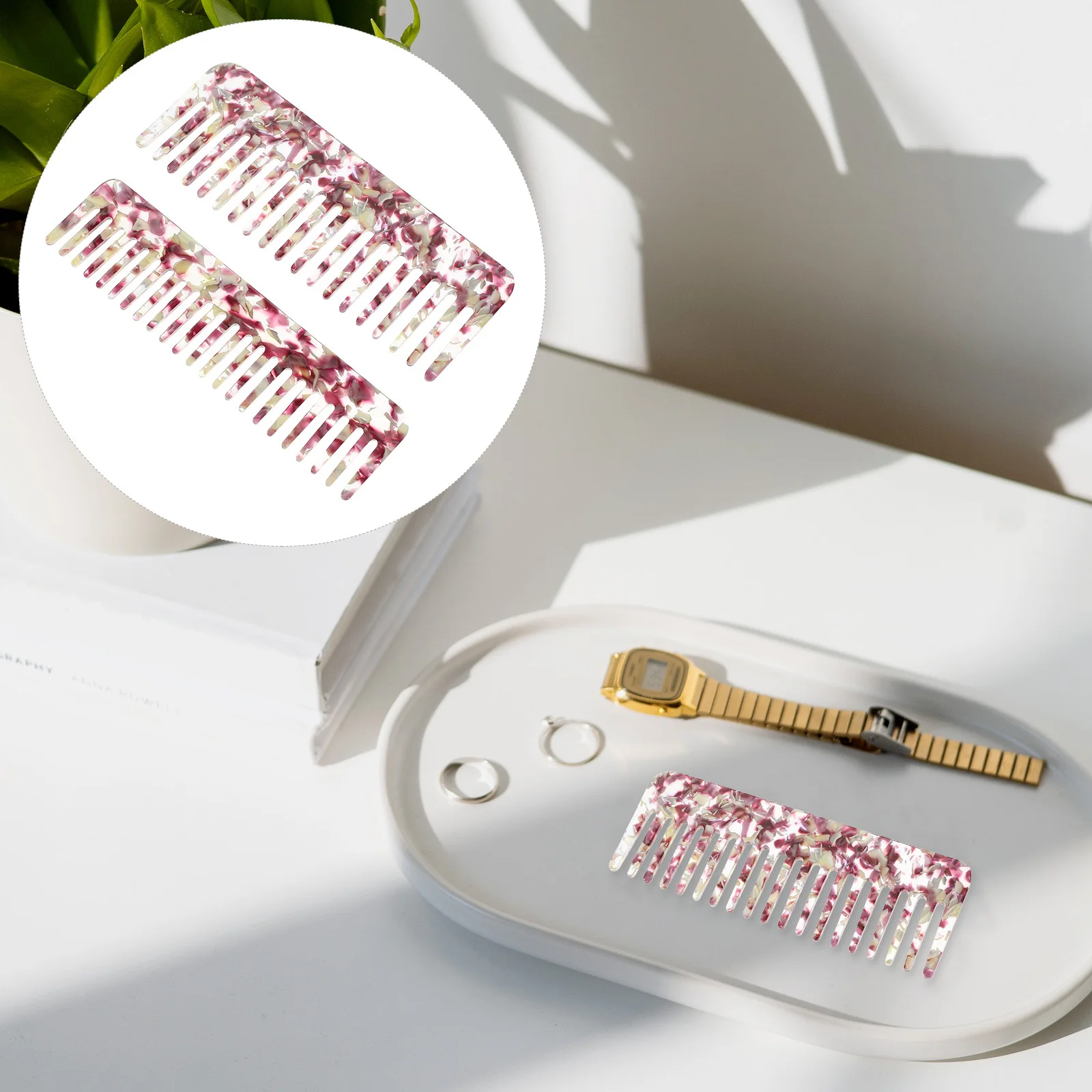 

2pcs Marble Pattern Hair Comb Wide Tooth Detangling Combs For Women Men Curly Straight Hair Styling Travel Home Use