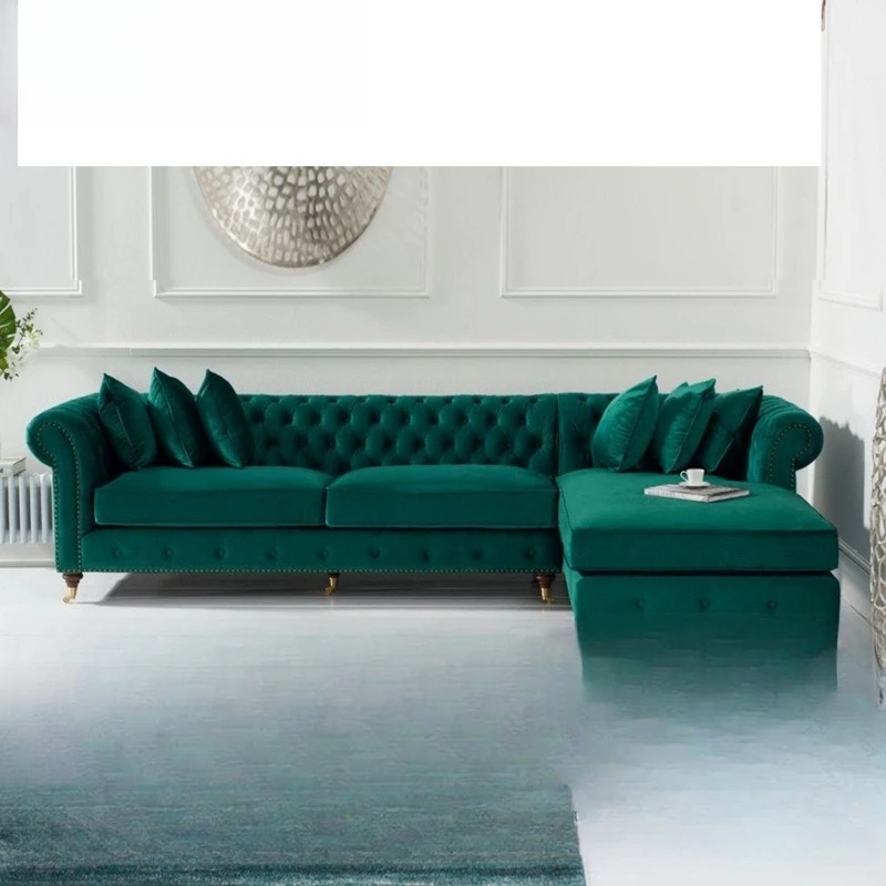 Dark green velvet fabric corner sofa combination living room princess sofa