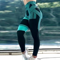 Striped digital-printed high-waist hip-lifting fitness/yoga workout leggings for women. 2