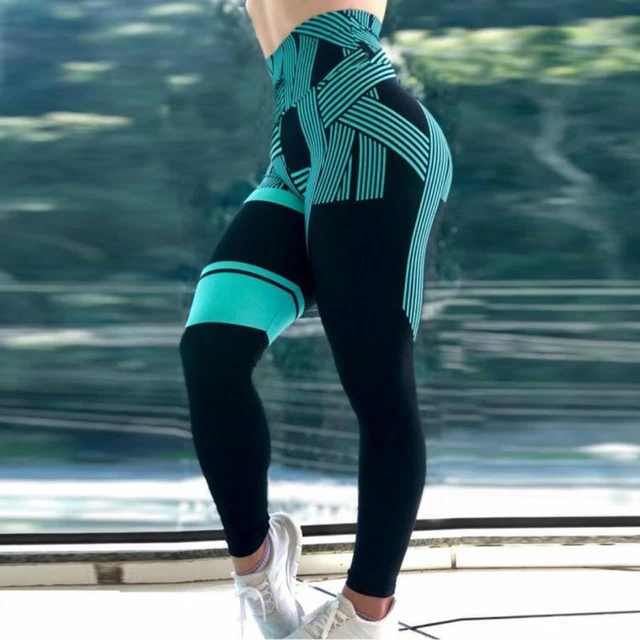 Striped digital-printed high-waist hip-lifting fitness/yoga workout leggings for women. 2 Striped Digital-Printed High-Waist Hip-Lifting Fitness/Yoga Workout Leggings for Women. – view 2