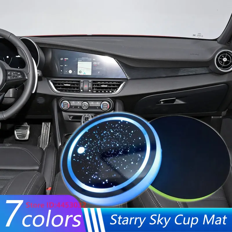 1 PCS Led Car Cup Holder Light For Alfa Romeo Giulia Stelvio Giulietta Mito 156 159 7 Colors Coaster Photoinduction Accessories