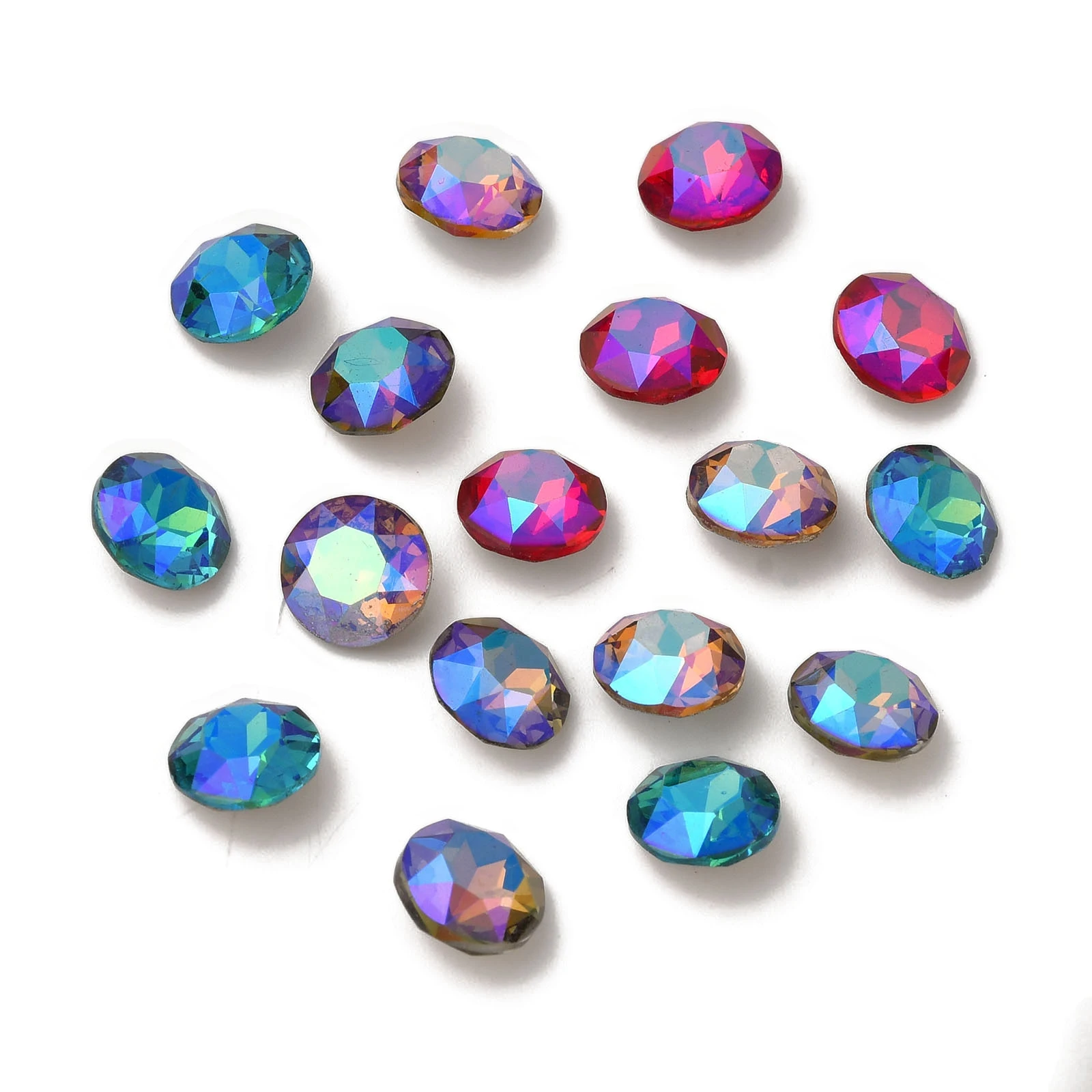 

144pcs Colorful Faceted Glass Rhinestone Cabochons Back Plated Diamond Pointed Glass Cabochon Tray Jewelry DIY Making 6mm 8mm