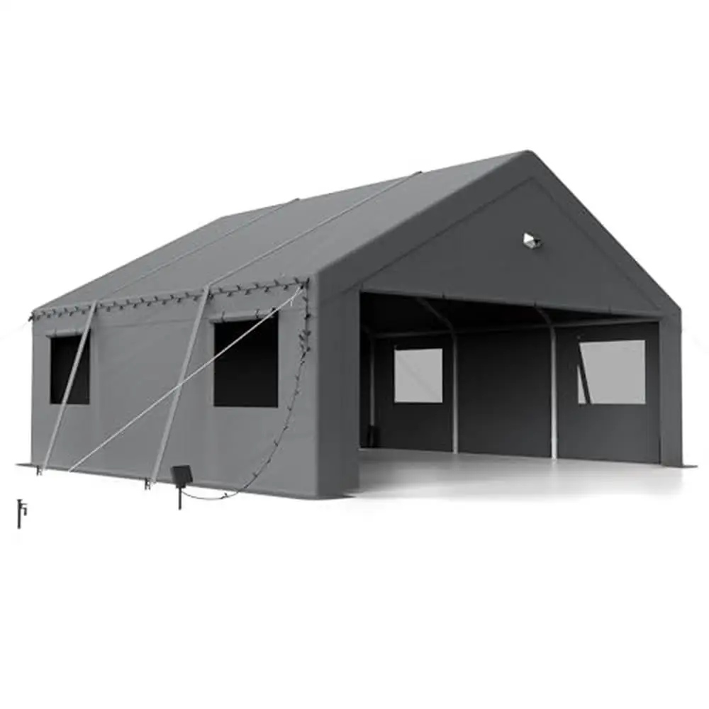 Portable Heavy Duty Carport Garage Canopy 20x20 with Air Flow and Full Accessories Set Grey