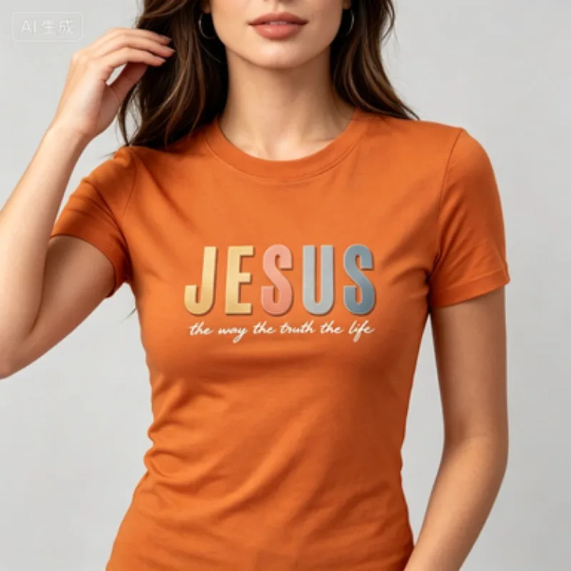 Jesus The Way The Truth The Life Women Cotton Slim Tee Religious Faith Letter Art Print Round Neck Casual Summer Women T-Shirt