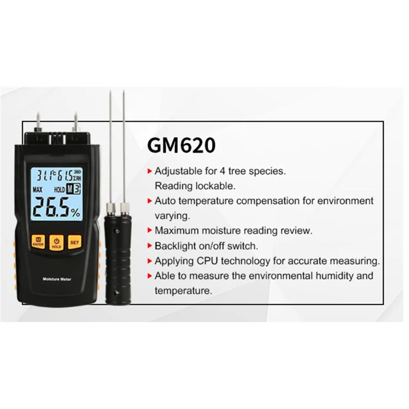 Professionele GM620 Digitale Hygrometer Houtvochtmeter Hout Katoen Vochtigheidsdetector Watergehalte Analyzer