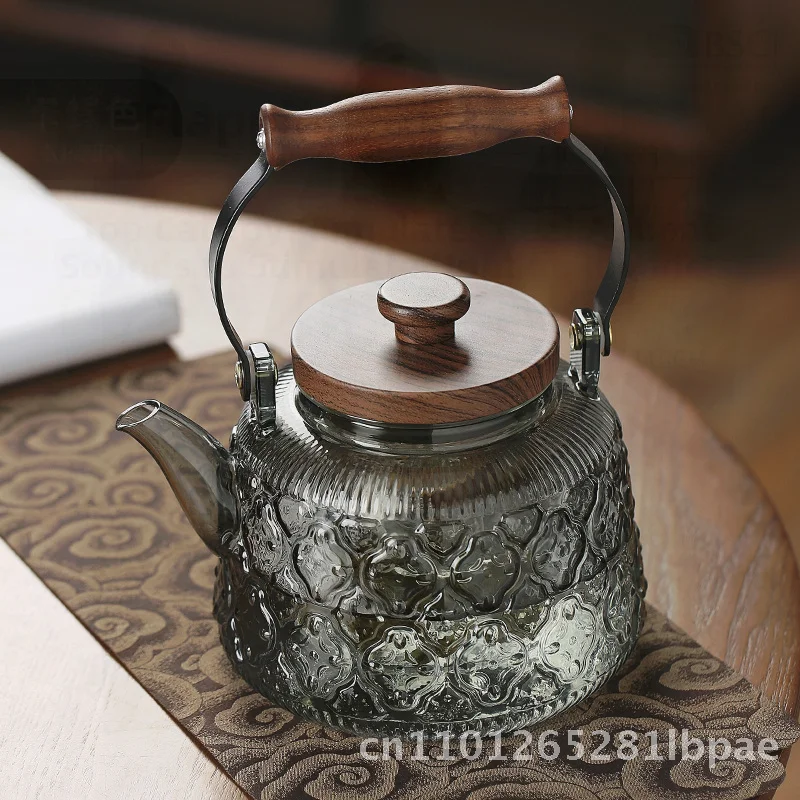 

Дымчато-серая кастрюля из боросиликатного стекла для домашнего приготовления пищи, встроенный прозрачный черный высококачественный термостойкий чайник