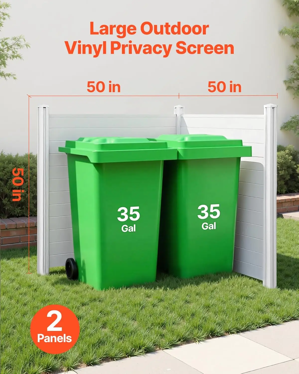 Pantallas de privacidad para exteriores, valla para aire acondicionado de 50 pulgadas de ancho x 50 pulgadas de alto, recinto para equipos de piscina, valla de privacidad horizontal de vinilo, perfecta para delimitar contenedores de basura y unidades de aire acondicionado (2 paneles)