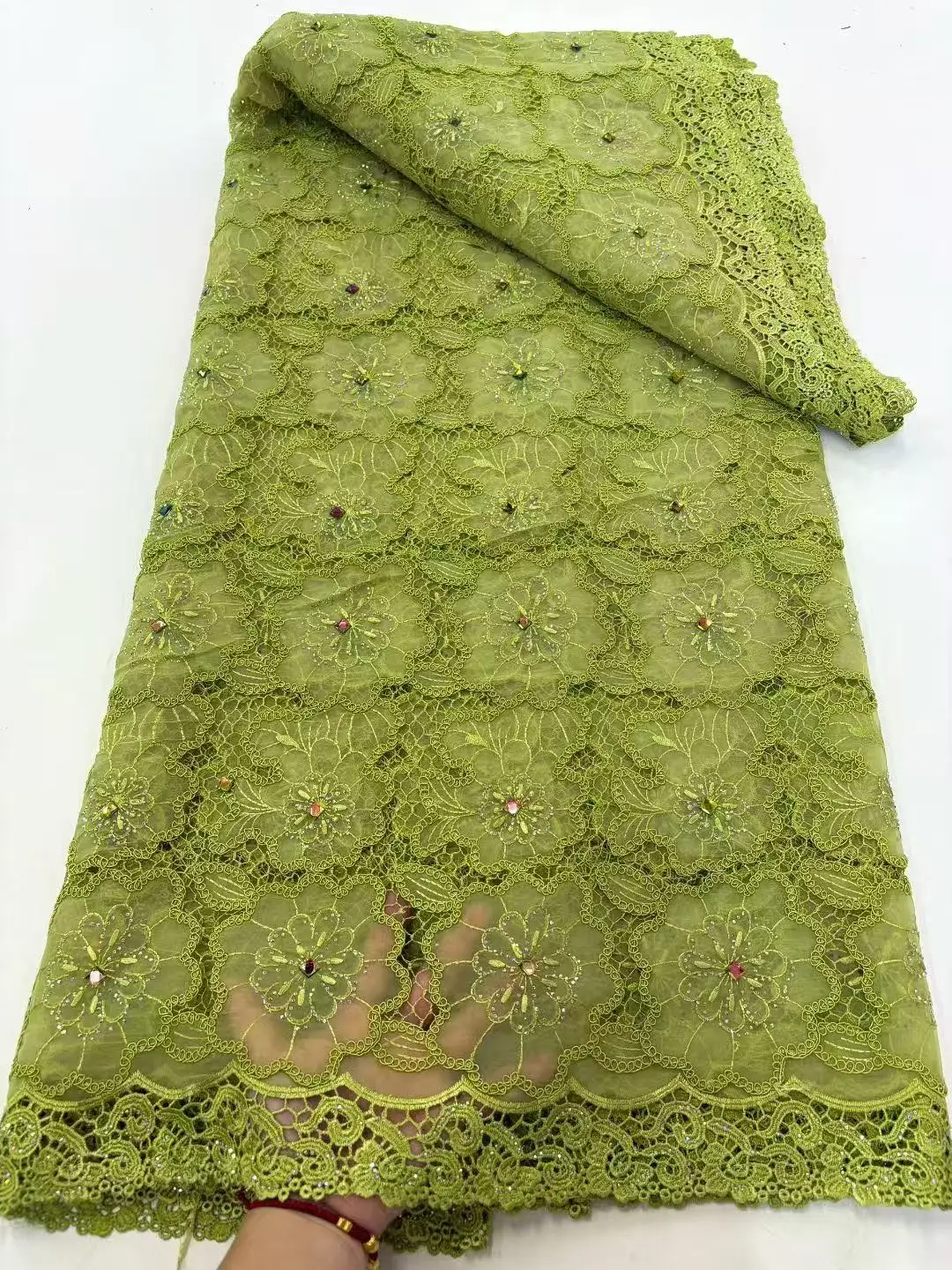 Luxury African Lace Fabric 5 Yards High Quality 2025 Nigerian Cord Guipure Lace Fabrics White Tulle Fabric For Wedding Dress