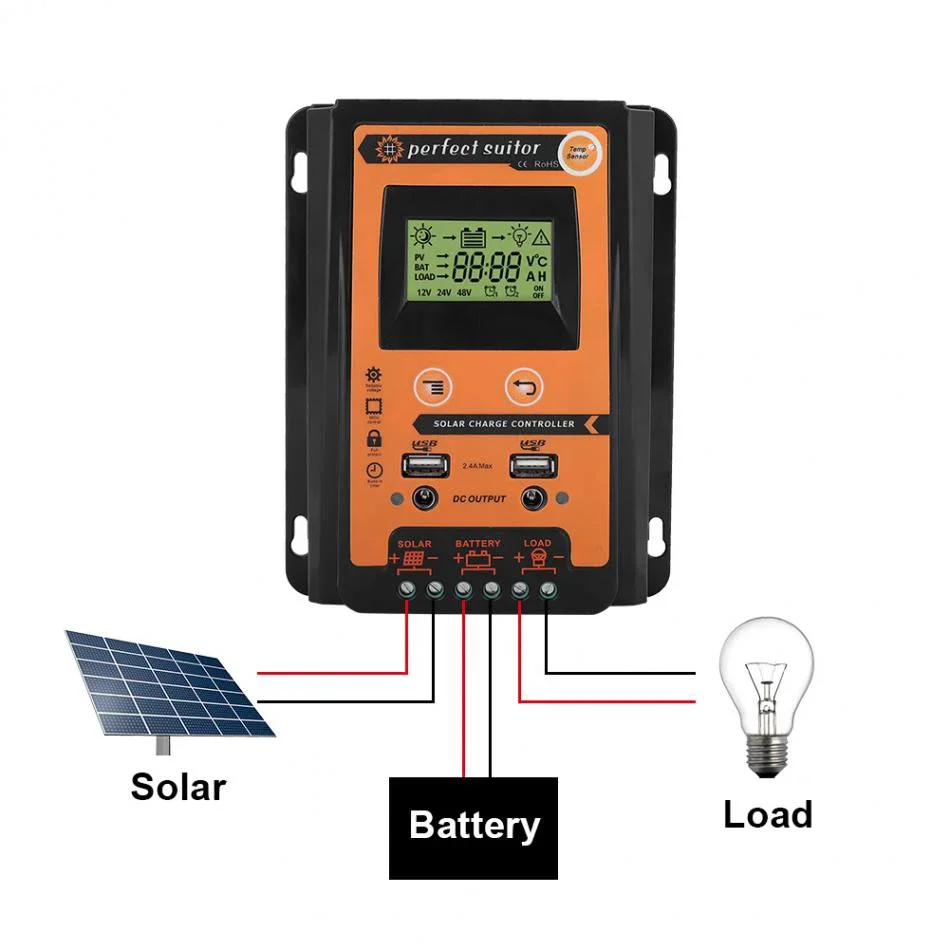 12V 24VDC Automatyczny regulator ładowania słonecznego Kontroler 30A z podwójnym wyjściem USB Wyświetlacz LCD Max 55V Wejście panelu ogniw