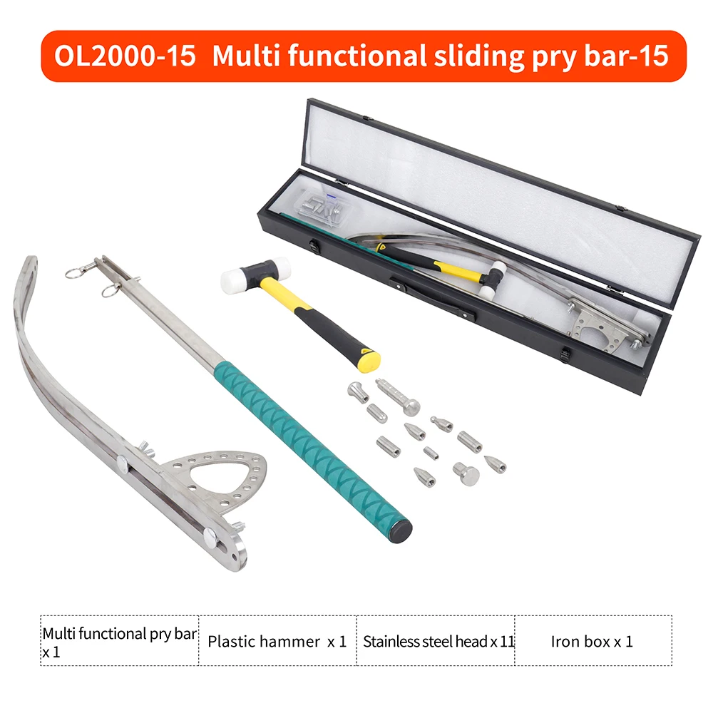 15PCS PDR Dent Repair Tool Adjustable Lever Hook Pry Bar with Interchangeable Tips for Paintless Car Dent Removal